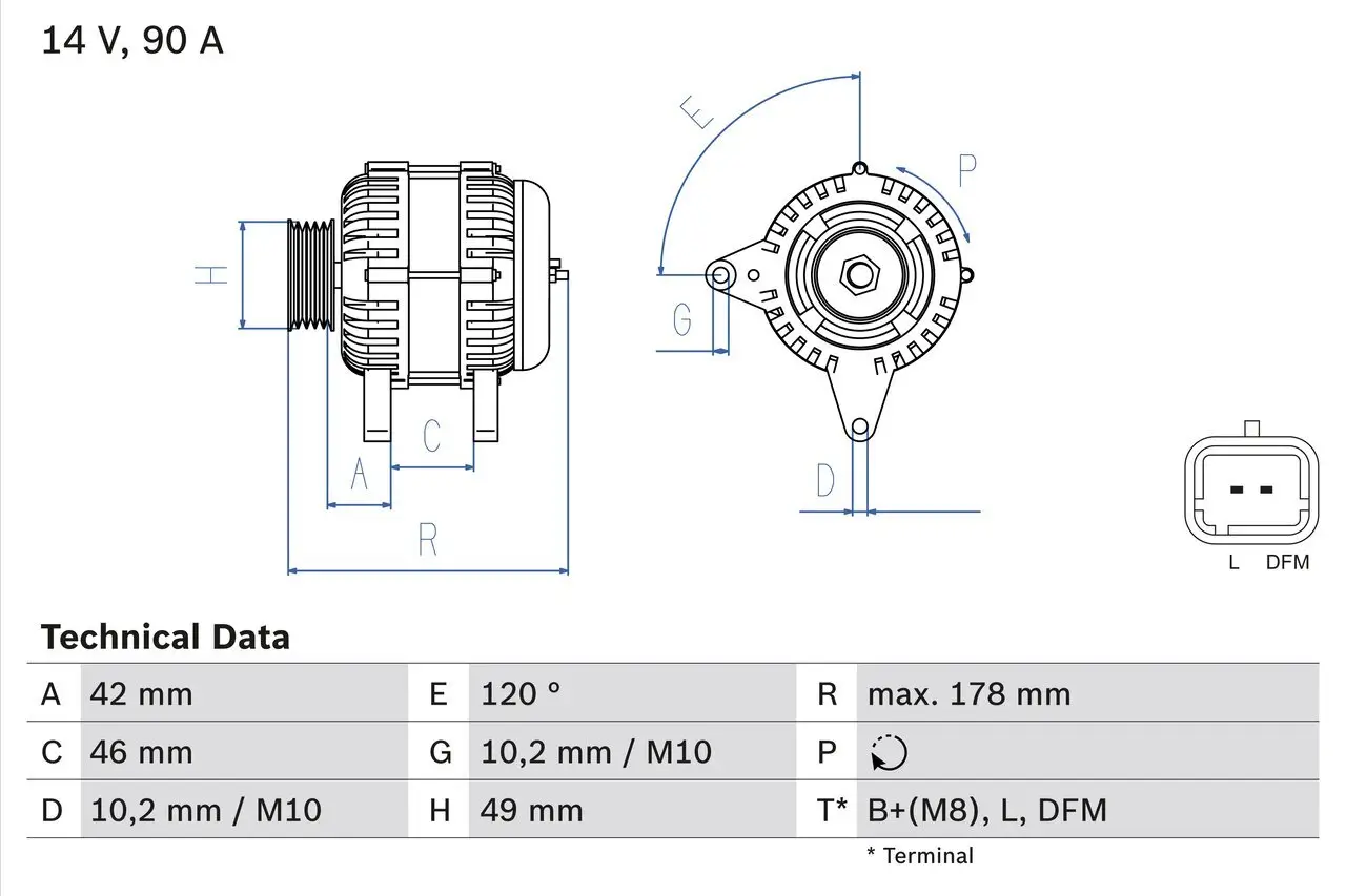 Generator 14 V BOSCH 0 986 048 911