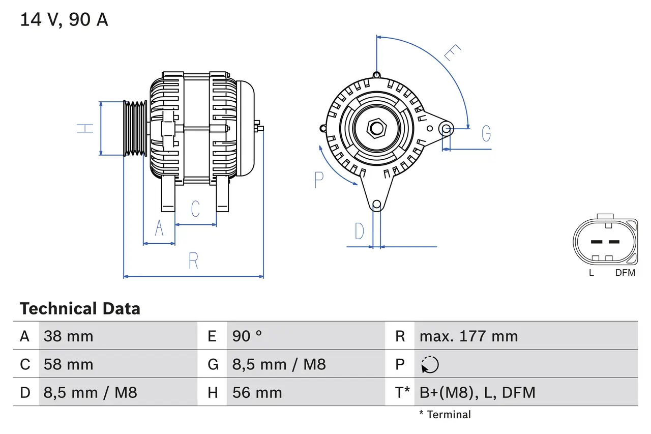 Generator 14 V BOSCH 0 986 049 101