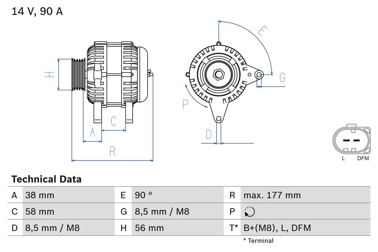 Generator 14 V BOSCH 0 986 049 101