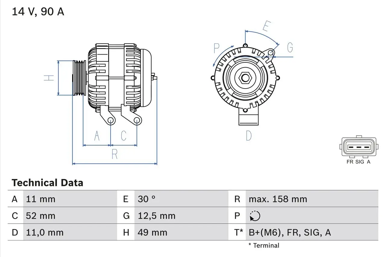 Generator 14 V BOSCH 0 986 049 121