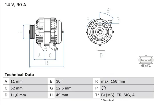 Generator 14 V BOSCH 0 986 049 121 Bild Generator 14 V BOSCH 0 986 049 121