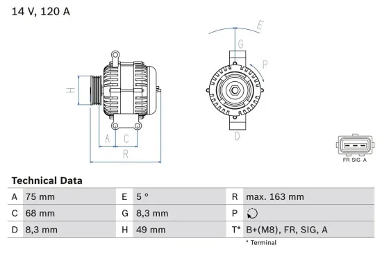 Generator 14 V BOSCH 0 986 049 670 Bild Generator 14 V BOSCH 0 986 049 670