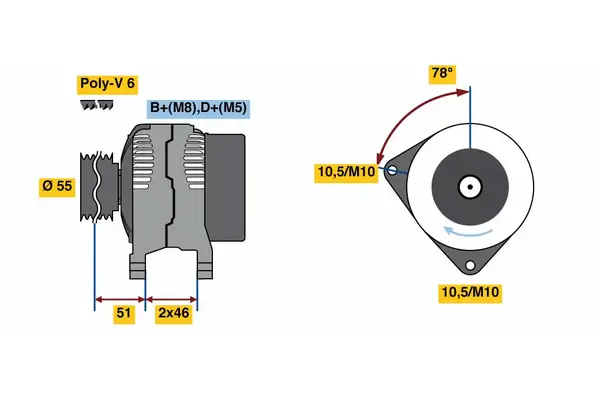 Generator 14 V BOSCH 0 986 080 530