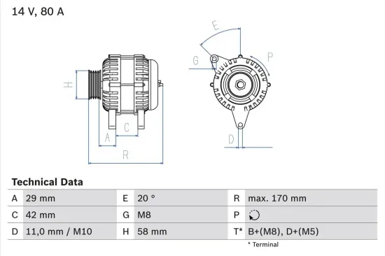 Generator 14 V BOSCH 0 986 081 000 Bild Generator 14 V BOSCH 0 986 081 000