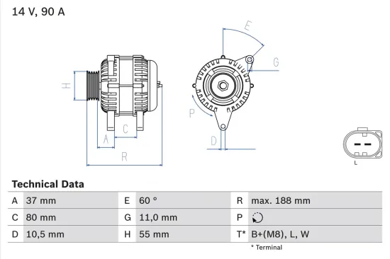 Generator 14 V BOSCH 0 986 081 360 Bild Generator 14 V BOSCH 0 986 081 360