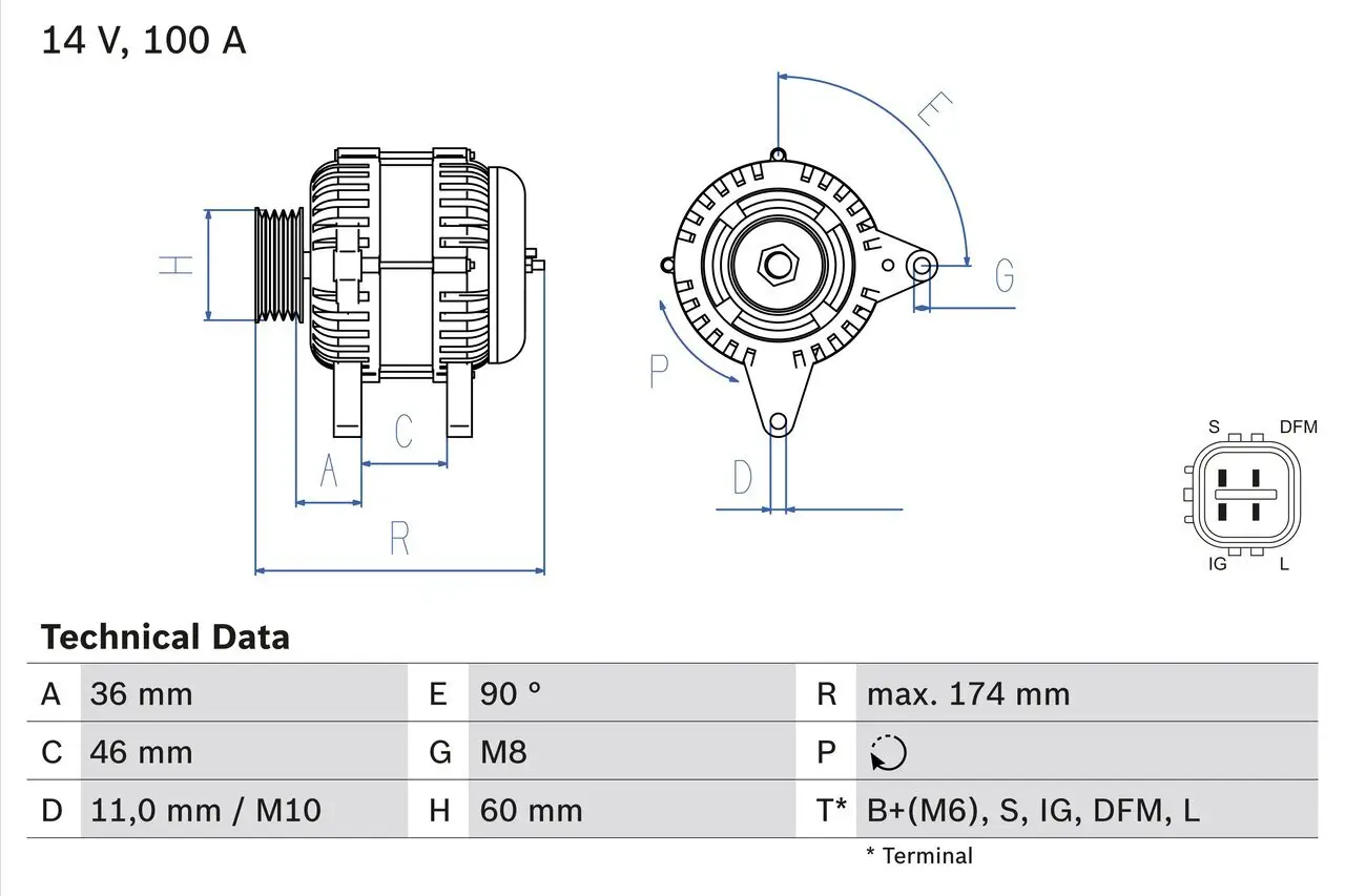 Generator 14 V BOSCH 0 986 082 060