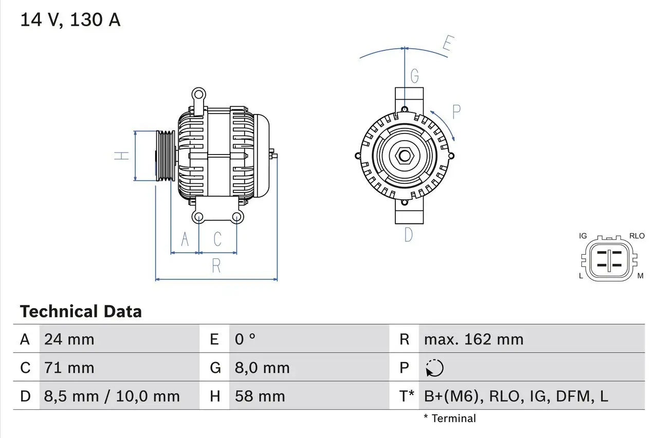 Generator 14 V BOSCH 0 986 082 070