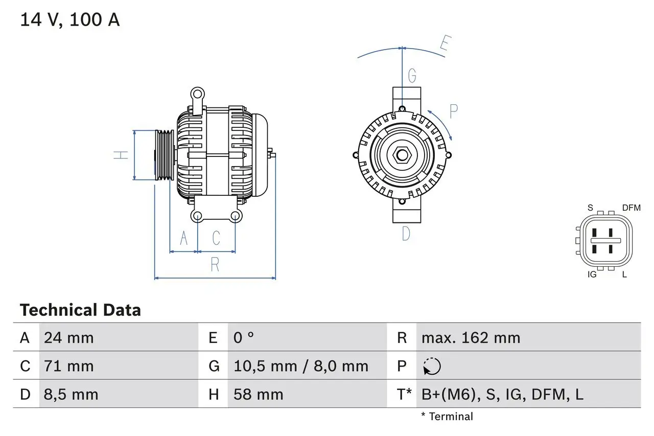 Generator 14 V BOSCH 0 986 082 080