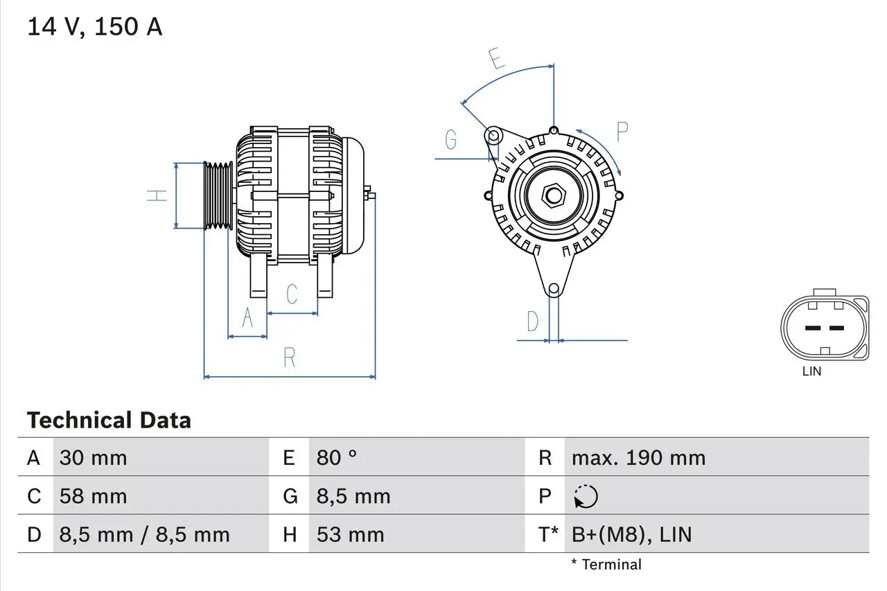 Generator 14 V BOSCH 0 986 082 160