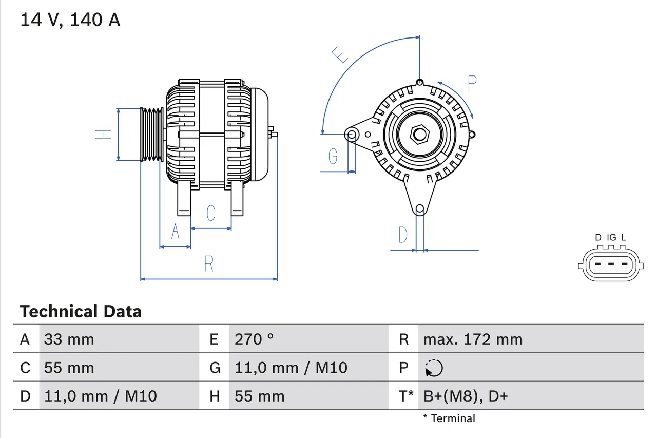 Generator 14 V BOSCH 0 986 082 290