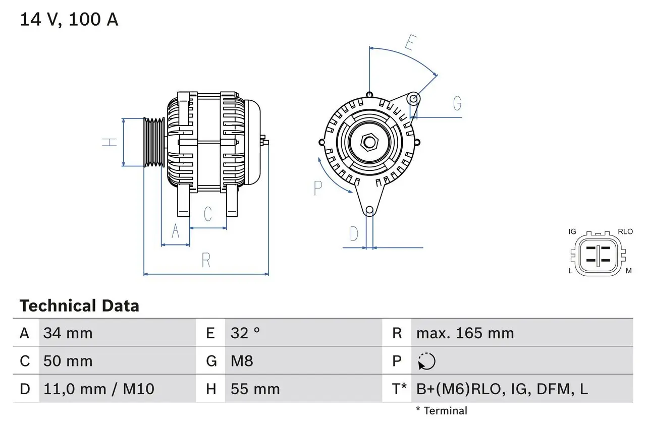 Generator 14 V BOSCH 0 986 082 350