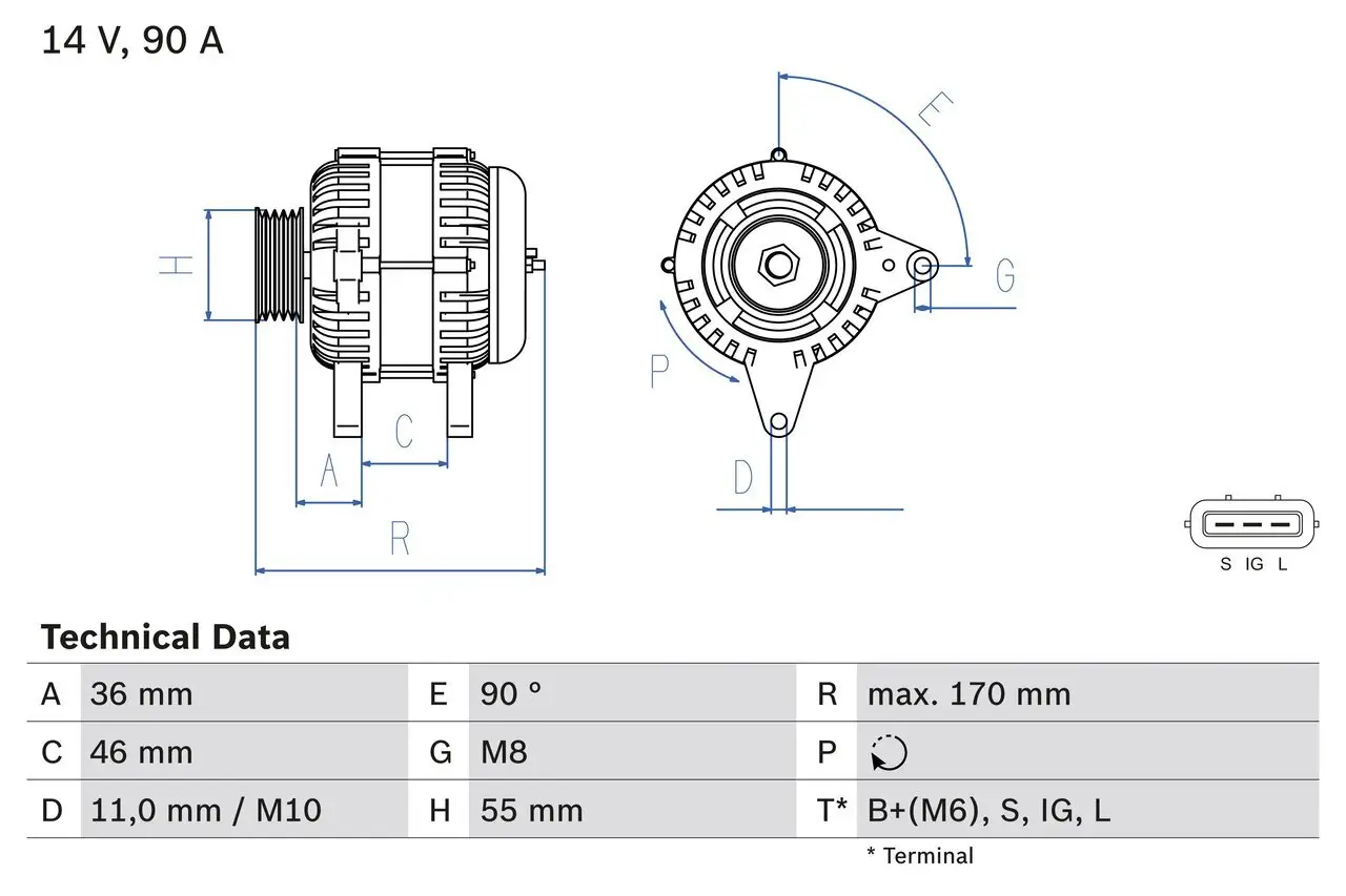 Generator 14 V BOSCH 0 986 082 770