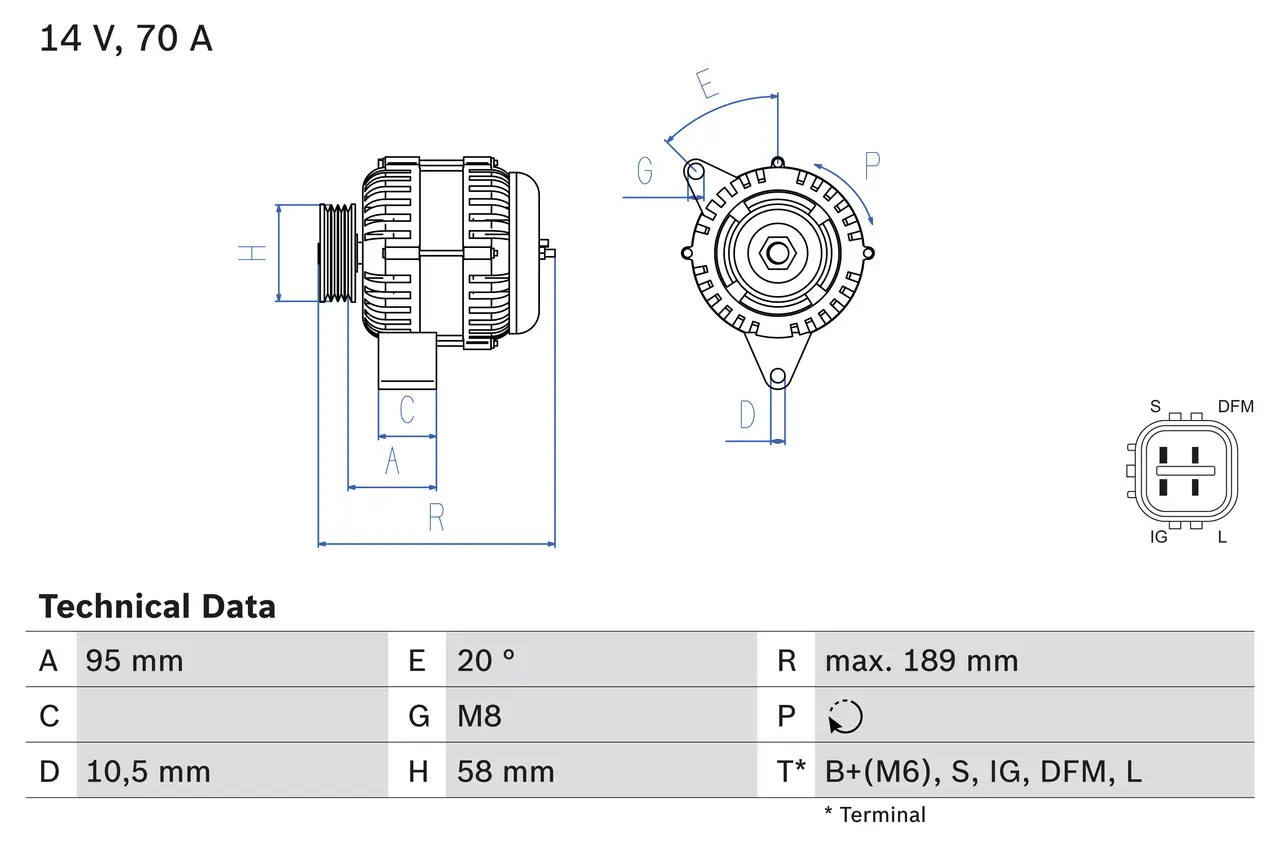 Generator 14 V BOSCH 0 986 084 110