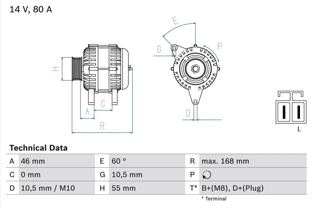 Generator 14 V BOSCH 0 986 084 210