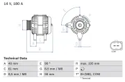 Generator 14 V BOSCH 0 986 084 250