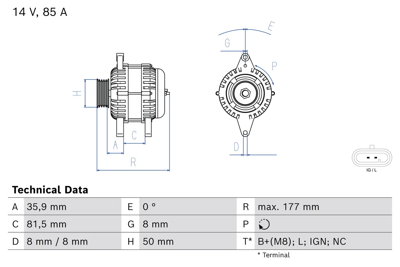 Generator 14 V BOSCH 0 986 086 400