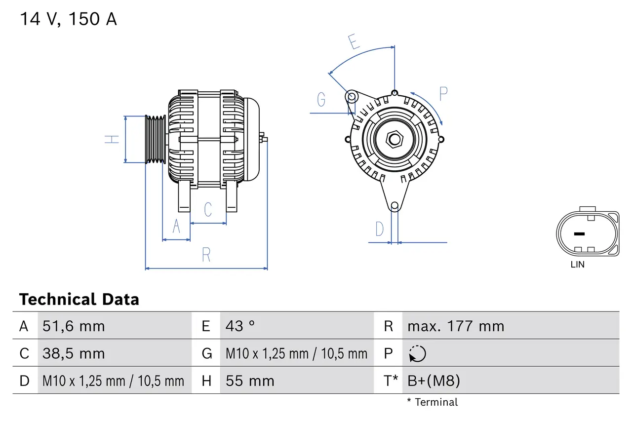 Generator 14 V BOSCH 0 986 086 830