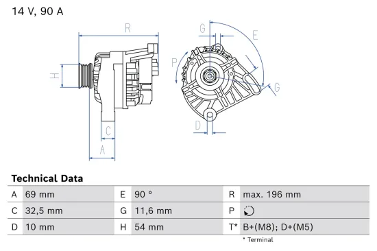 Generator 14 V BOSCH 0 986 086 870 Bild Generator 14 V BOSCH 0 986 086 870