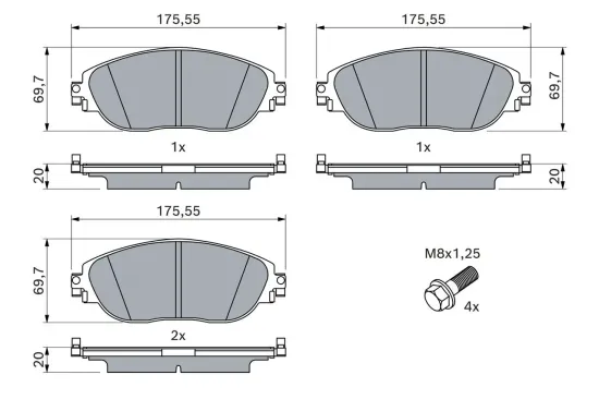 Bremsbelagsatz, Scheibenbremse BOSCH 0 986 424 628 Bild Bremsbelagsatz, Scheibenbremse BOSCH 0 986 424 628