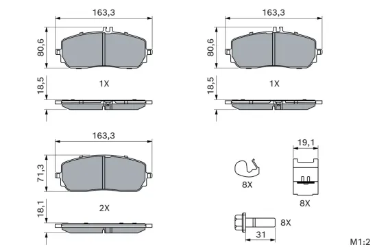 Bremsbelagsatz, Scheibenbremse BOSCH 0 986 424 888 Bild Bremsbelagsatz, Scheibenbremse BOSCH 0 986 424 888
