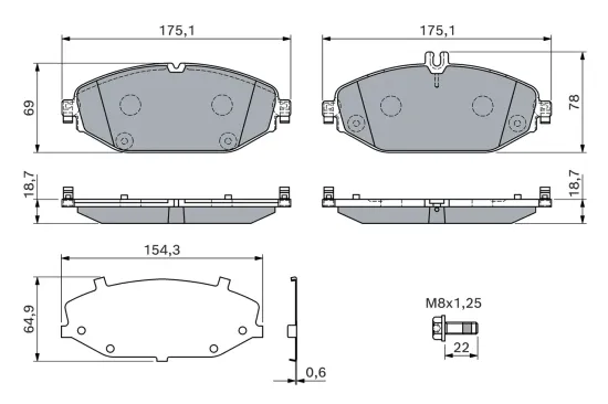 Bremsbelagsatz, Scheibenbremse Vorderachse BOSCH 0 986 460 129 Bild Bremsbelagsatz, Scheibenbremse Vorderachse BOSCH 0 986 460 129
