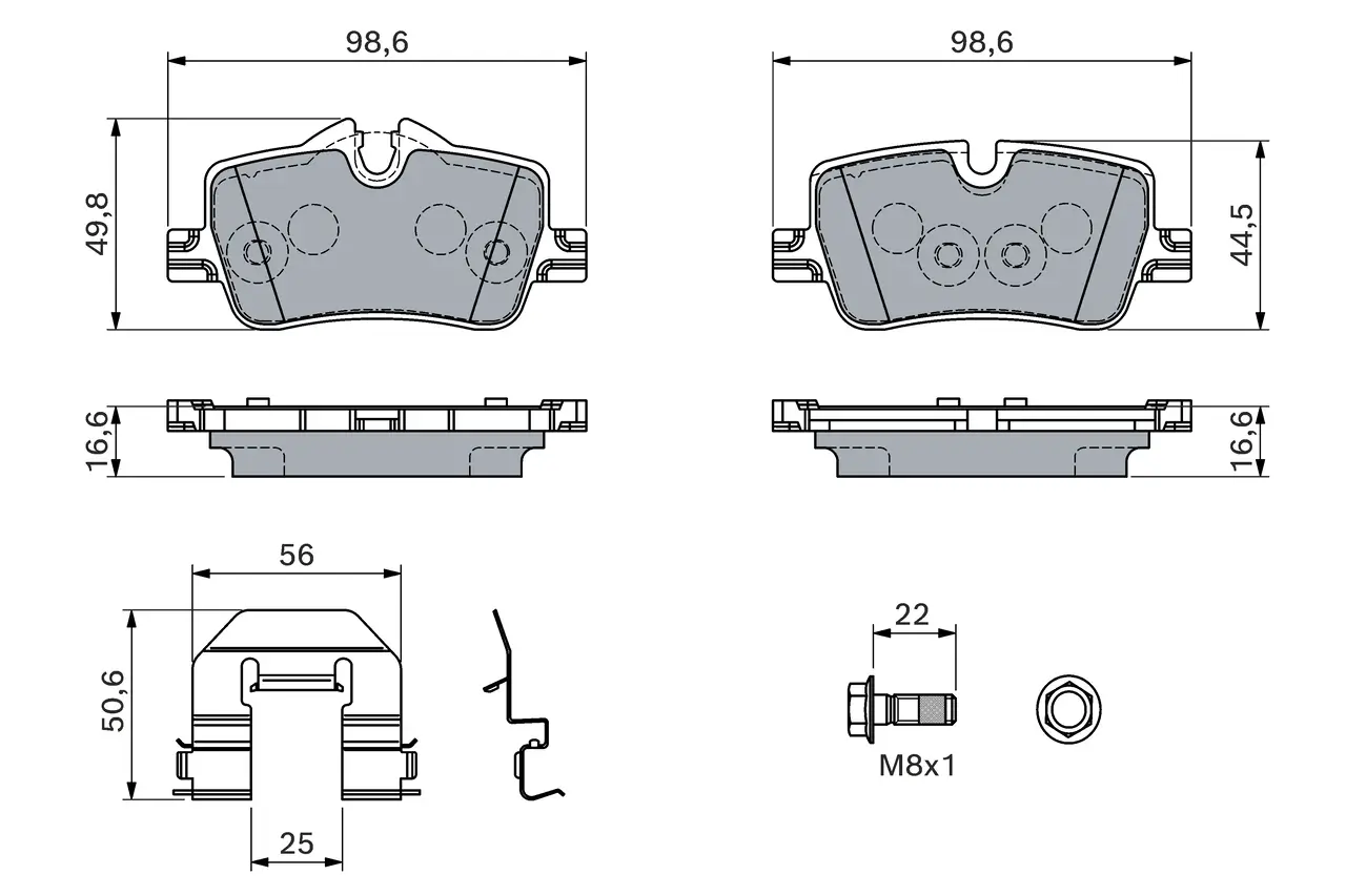 Bremsbelagsatz, Scheibenbremse Hinterachse BOSCH 0 986 460 145