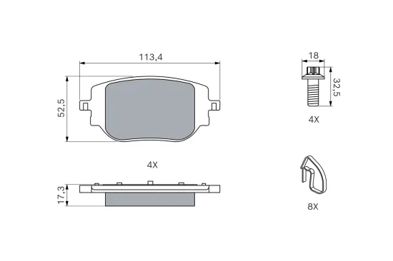 Bremsbelagsatz, Scheibenbremse Hinterachse BOSCH 0 986 460 184 Bild Bremsbelagsatz, Scheibenbremse Hinterachse BOSCH 0 986 460 184