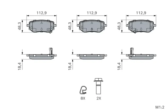 Bremsbelagsatz, Scheibenbremse Hinterachse BOSCH 0 986 460 187 Bild Bremsbelagsatz, Scheibenbremse Hinterachse BOSCH 0 986 460 187