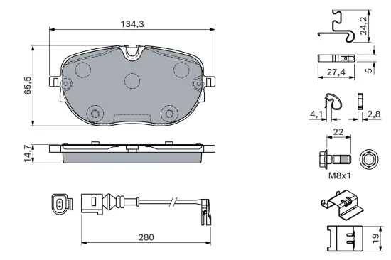 Bremsbelagsatz, Scheibenbremse Vorderachse BOSCH 0 986 460 198 Bild Bremsbelagsatz, Scheibenbremse Vorderachse BOSCH 0 986 460 198