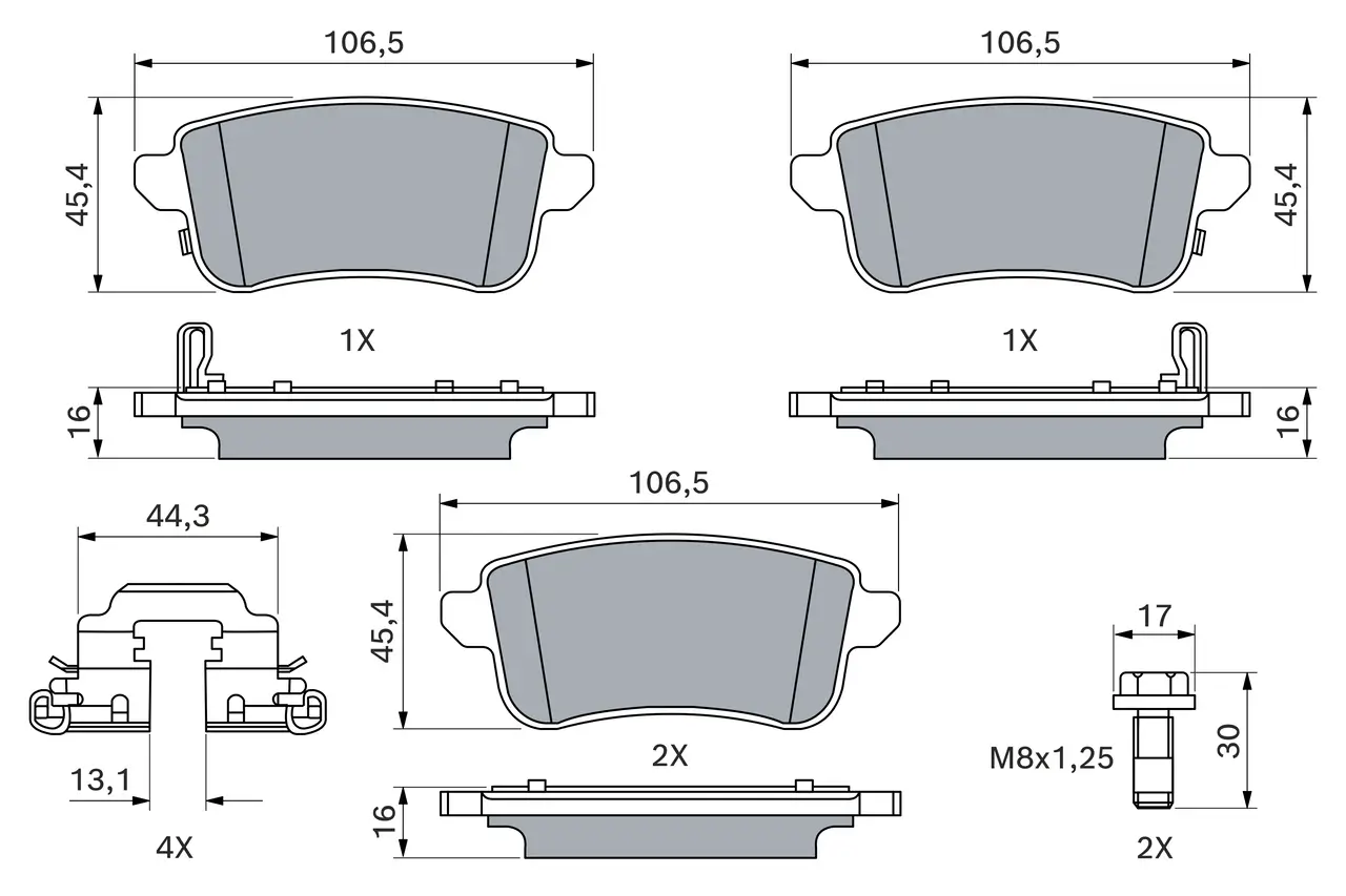 Bremsbelagsatz, Scheibenbremse Hinterachse BOSCH 0 986 460 312