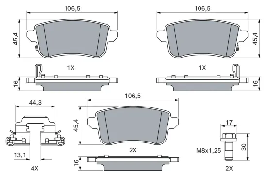 Bremsbelagsatz, Scheibenbremse Hinterachse BOSCH 0 986 460 312 Bild Bremsbelagsatz, Scheibenbremse Hinterachse BOSCH 0 986 460 312