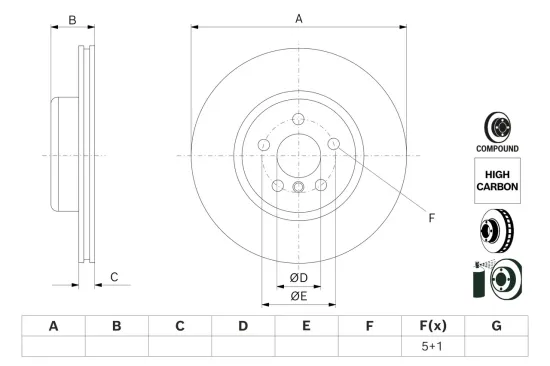 Bremsscheibe BOSCH 0 986 479 F56 Bild Bremsscheibe BOSCH 0 986 479 F56