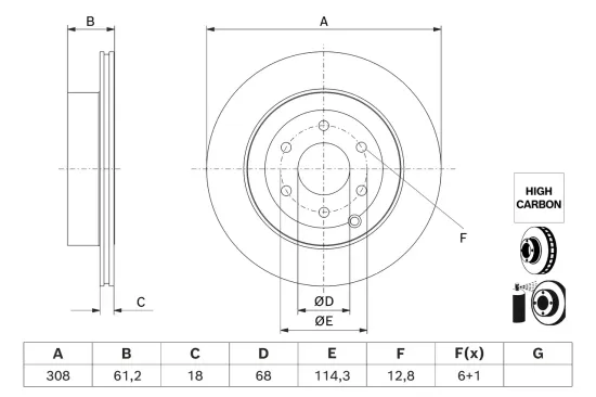 Bremsscheibe Hinterachse BOSCH 0 986 479 J68 Bild Bremsscheibe Hinterachse BOSCH 0 986 479 J68