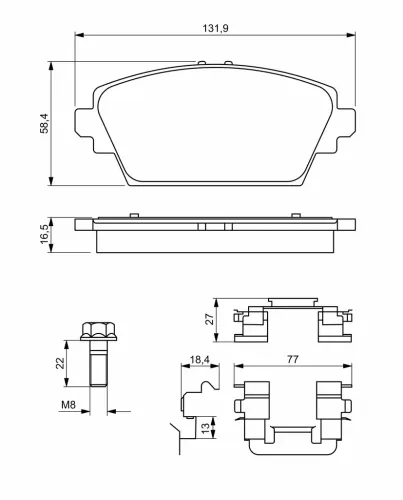 Bremsbelagsatz, Scheibenbremse Vorderachse BOSCH 0 986 494 629 Bild Bremsbelagsatz, Scheibenbremse Vorderachse BOSCH 0 986 494 629