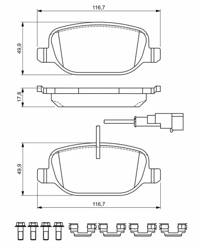 Bremsbelagsatz, Scheibenbremse Hinterachse BOSCH 0 986 494 717 Bild Bremsbelagsatz, Scheibenbremse Hinterachse BOSCH 0 986 494 717