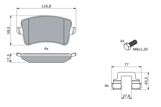 Bremsbelagsatz, Scheibenbremse BOSCH 0 986 494 733 Bild Bremsbelagsatz, Scheibenbremse BOSCH 0 986 494 733