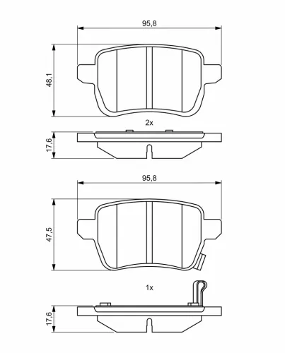 Bremsbelagsatz, Scheibenbremse Hinterachse BOSCH 0 986 494 802 Bild Bremsbelagsatz, Scheibenbremse Hinterachse BOSCH 0 986 494 802