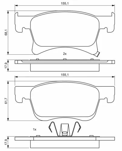 Bremsbelagsatz, Scheibenbremse Vorderachse BOSCH 0 986 494 823 Bild Bremsbelagsatz, Scheibenbremse Vorderachse BOSCH 0 986 494 823