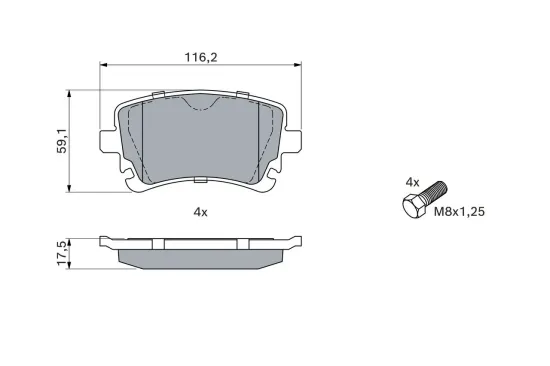 Bremsbelagsatz, Scheibenbremse Hinterachse BOSCH 0 986 494 889 Bild Bremsbelagsatz, Scheibenbremse Hinterachse BOSCH 0 986 494 889