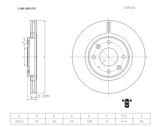 Bremsscheibe BOSCH 0 986 AB6 876 Bild Bremsscheibe BOSCH 0 986 AB6 876