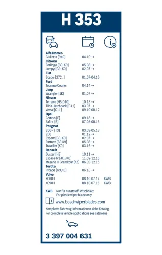 Wischblatt BOSCH 3 397 004 631 Bild Wischblatt BOSCH 3 397 004 631