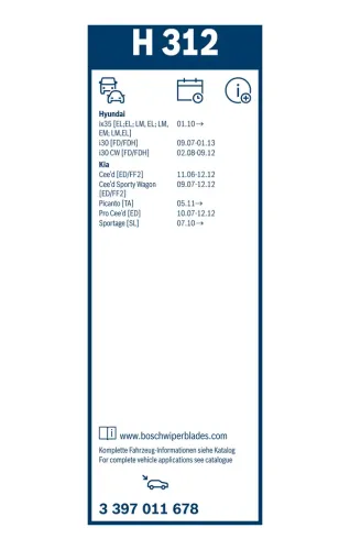 Wischblatt hinten BOSCH 3 397 011 678 Bild Wischblatt hinten BOSCH 3 397 011 678