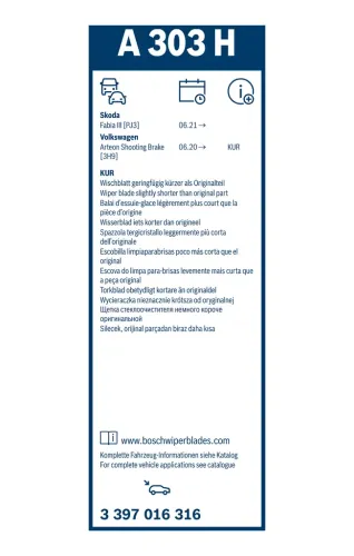 Wischblatt BOSCH 3 397 016 316 Bild Wischblatt BOSCH 3 397 016 316