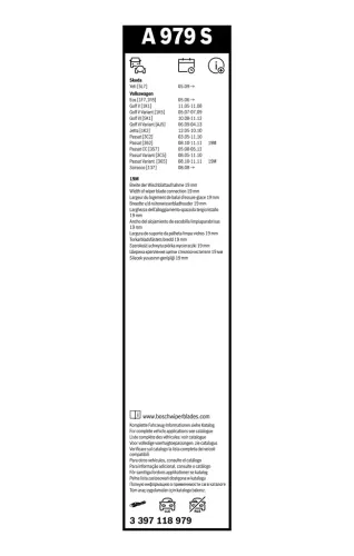 Wischblatt BOSCH 3 397 118 979 Bild Wischblatt BOSCH 3 397 118 979
