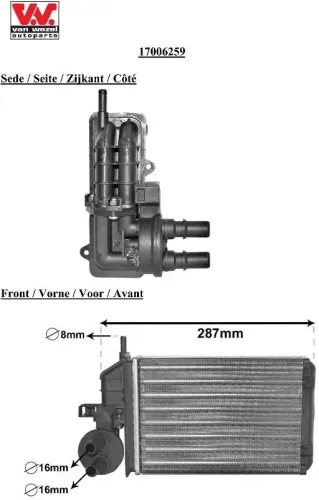 Wärmetauscher, Innenraumheizung VAN WEZEL 17006259 Bild Wärmetauscher, Innenraumheizung VAN WEZEL 17006259