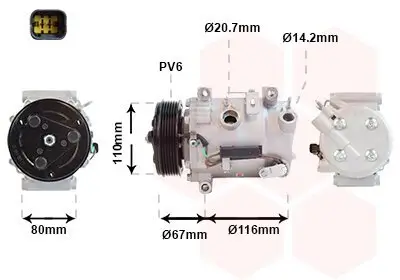 Kompressor, Klimaanlage 12 V VAN WEZEL 0901K725