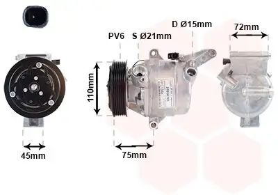 Kompressor, Klimaanlage 12 V VAN WEZEL 2701K705