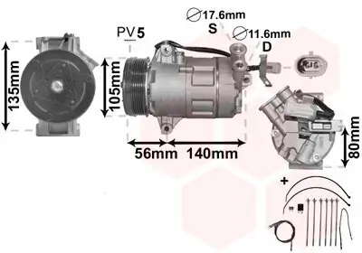 Kompressor, Klimaanlage 12 V VAN WEZEL 3700K428