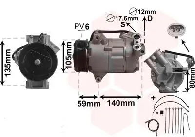 Kompressor, Klimaanlage 12 V VAN WEZEL 3700K437