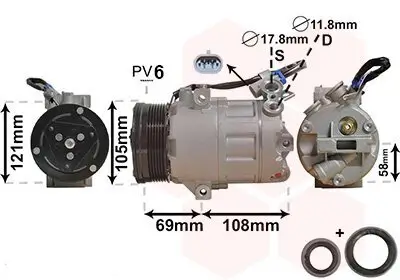 Kompressor, Klimaanlage 12 V VAN WEZEL 3700K438 Bild Kompressor, Klimaanlage 12 V VAN WEZEL 3700K438